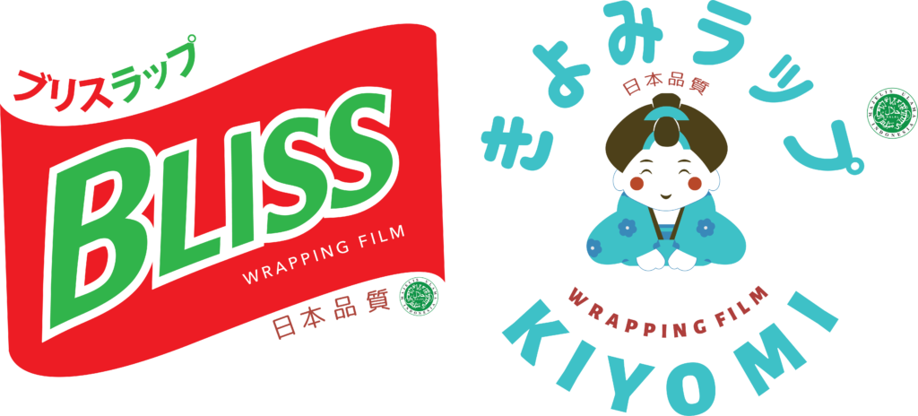 logo kiyomi dan bliss plastik pvc wrapping terbaik di indonesia yang aman untuk makanan, bpom, halal dan murah